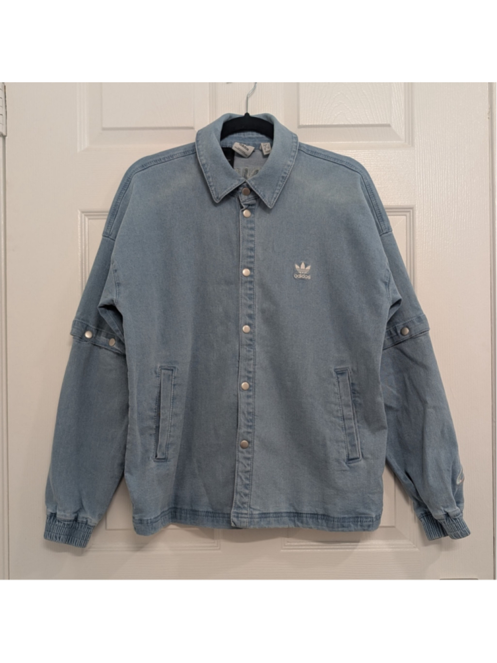 Adidas Light Blue Jean Always Original Denim Track Jacket Snap Buttons Oversized - Picture 4 of 14